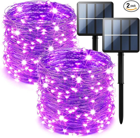 2-Pack 200 LED Solar Fairy Lights Outdoor, Upgraded Oversize Lamp Beads & Super Bright Solar String Lights Outoor, 8 Modes Solar Lights for Garden Patio Decorations(Purple)
