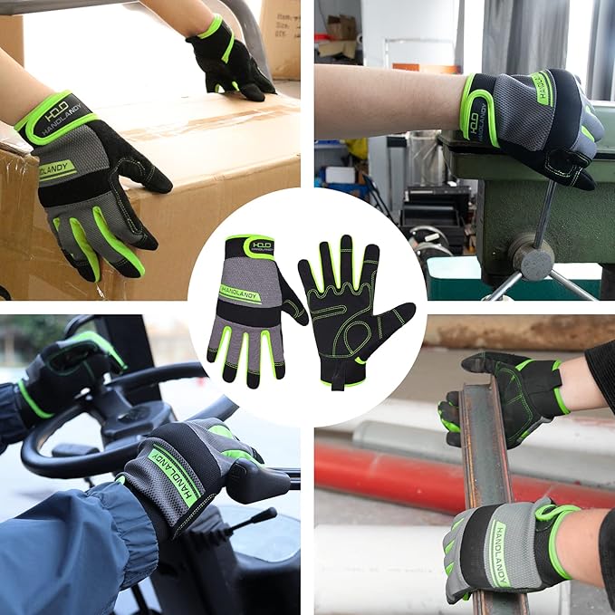 HANDLANDY Work Gloves for Men & Women, Utility Mechanic Working Gloves Touch Screen, Flexible Gardening Gloves for Yard