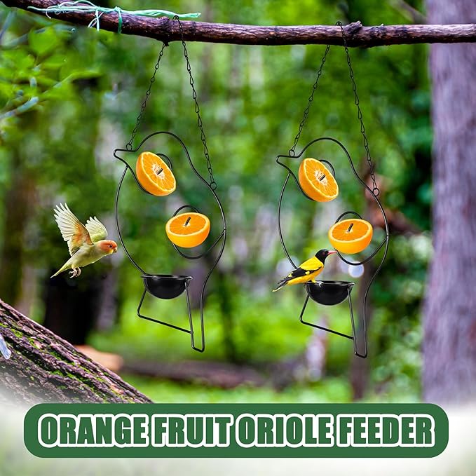Hushee 2 Pack Oriole Feeder for Outdoors Jelly and Oranges Fruit Metal Bird Feeder Outdoor Garden Metal Hanging Drinking Container Hummingbird Jelly for Outdoor Hanging Garden Patio(Bird Shaped)
