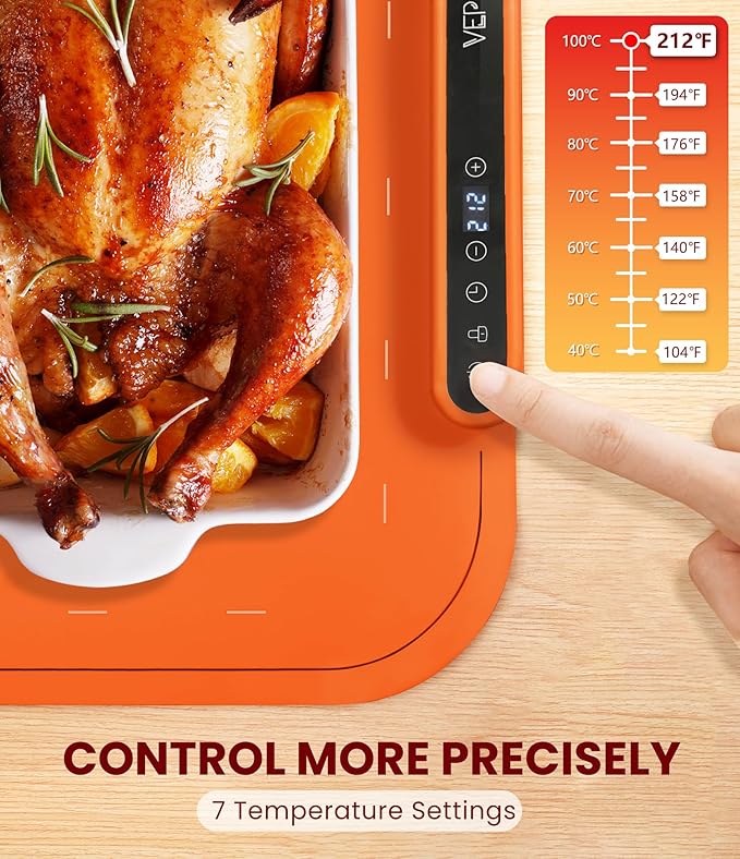 Warming Mat for Food, VEPOKA Food Warmer Mat for Countertop, Electric Warming Tray with 7 Temp Levels & Auto Shut-Off, Food Warmers for Parties, Ideal Gift for Kitchen & Buffet Use