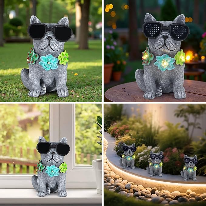 Solar Garden Statues Dog with Succulent and LED Lights Birthday Gifts for Women Mom Grandma Solar Outdoor Decor for Patio Backyard Yard Lawn Decoration-Unique Housewarming Gifts