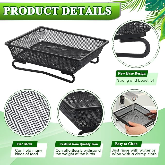 Nuogo 4 Pcs Ground Bird Feeder Tray 7 Inches Platform Bird Feeder for Outside Metal Squirrel Feeders Rust Resistant Mesh Seed Tray Garden Yard Decoration for Outdoor Wild Dove(Square)