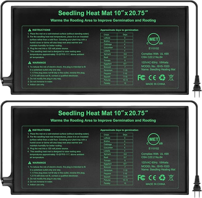 Upgraded MET Certified Seedling Heat Mat,Waterproof Plant Heating Mat Heating Pad for Seed Germination,Hydroponic Heating Pad Seed Starter (10"x20.75"-2 Pack)
