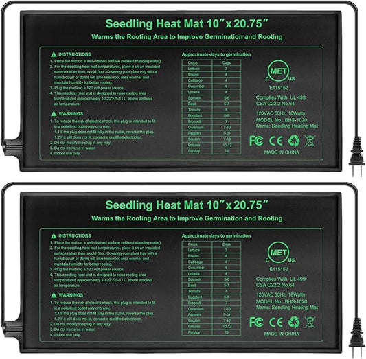 Upgraded MET Certified Seedling Heat Mat,Waterproof Plant Heating Mat Heating Pad for Seed Germination,Hydroponic Heating Pad Seed Starter (10"x20.75"-2 Pack)