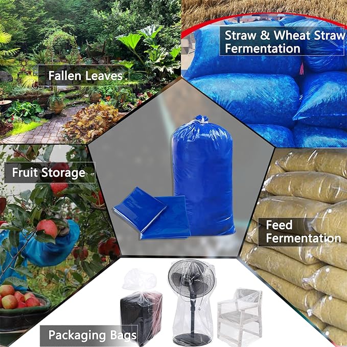 Venting Valve Bags 51" x 27", 6Pcs Compost bags, 8.7 Mil Thick Silo Bag for Straw, Coffee, Forage, Silage, Rice, Beans, Cereals, Grass, Storage Bags for Farm & Garden Use