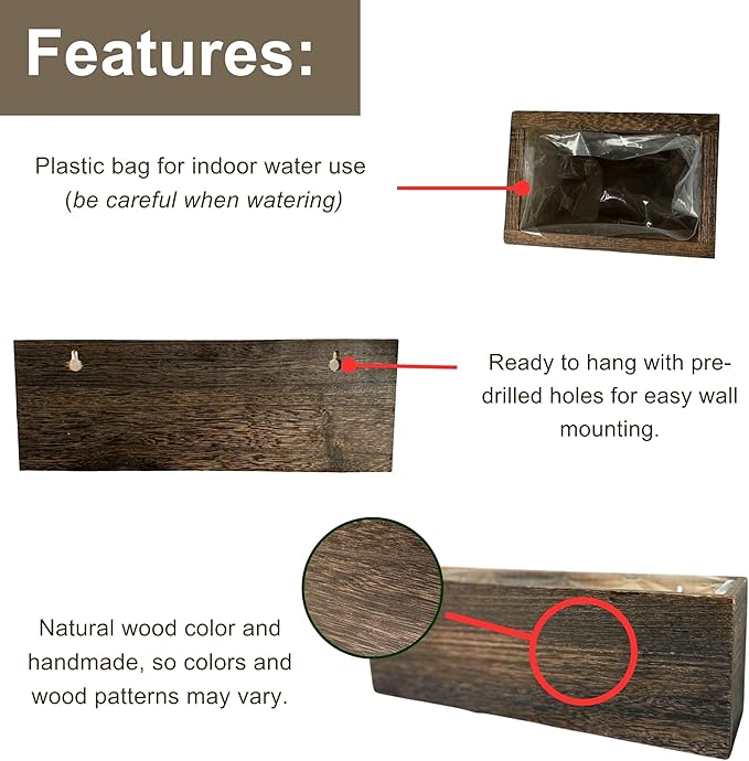 LaLaGreen Wood Planter Box for Plants (8 Pack) Wooden Wall Hanging Planters for Indoor Plant Holder Vase for Dried Flowers, Modern Country Rustic Wall Decor Living Room Bedroom Office Home Garden