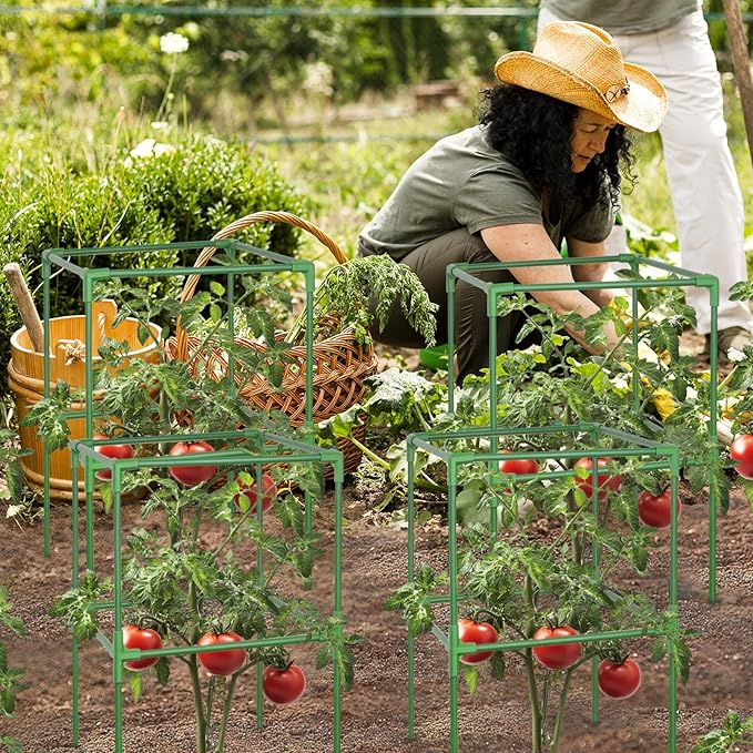 ZeeDix 2 Pack Heavy Duty Tomato Cages for Garden 60 Inches, Square Adjustable Tomato Trellis Cage Climbing Plant Support Trellis Plant Cages for Climbing Vegetables Flowers with 20Pcs Clips