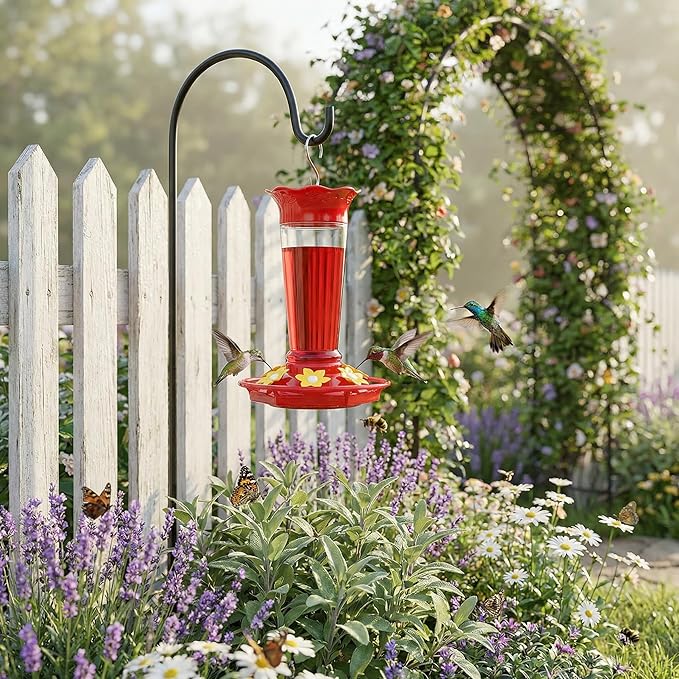 FEED GARDEN 10oz Plastic Hummingbird Feeders for Outdoors - 2 Pack, Ant & Bee Proof, 6 Feeding Ports, Easy Clean Red Nectar Feeders for Outside Hanging, Gifts for Mom