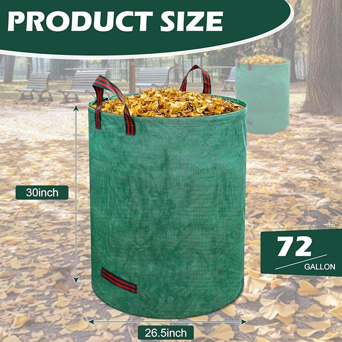72 Gallons Reusable Yard Waste Bags, 3 Pack Lawn and Leaf Bags with Gardening Gloves, Heavy Duty Garden Waste Bags with 4 Reinforced Handles for Debris Leaves Grass