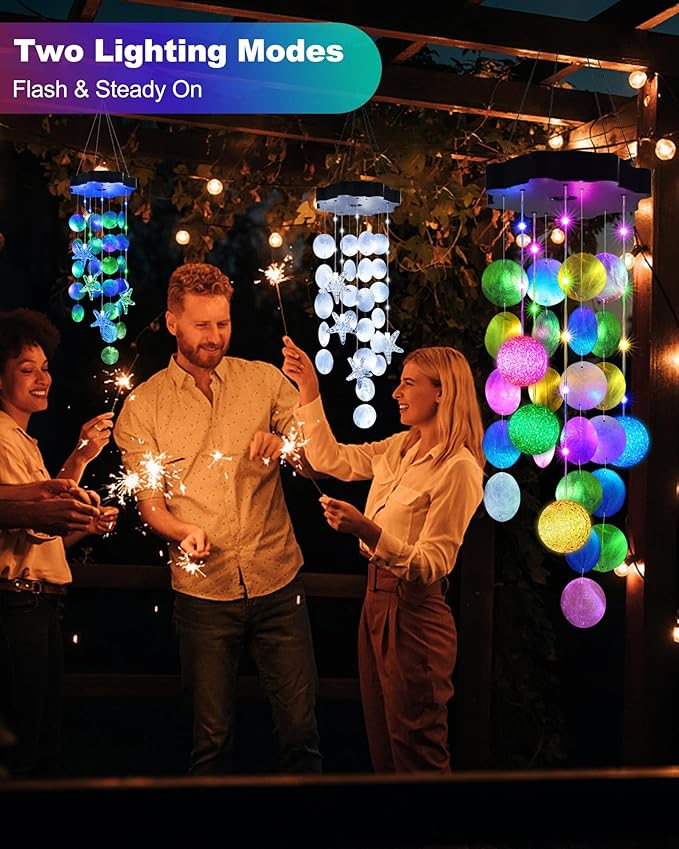 Solar Wind Chimes for Outside, Pastel Hanging Easter Lights with 2 Modes, Solar Shells Light Gifts for Mom Grandma Girls, LED Outside Decorative Mobile Lights for Garden Yard Patio Decor