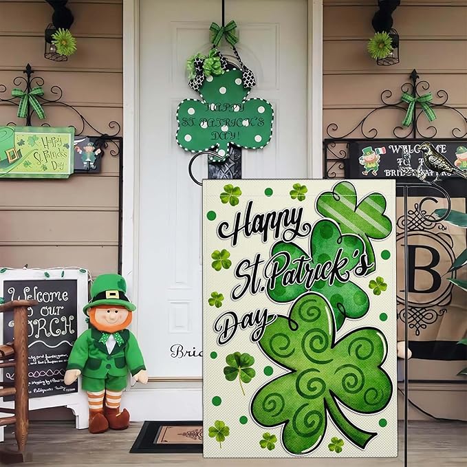 Happy St Patricks Day Garden Flag 12×18 Inch Double Sided St Patrick's Day Yard Sign Garden Flags for Outside Shamrock Lucky Irish Blessing Garden Flag Outdoor Banner Holiday Decor