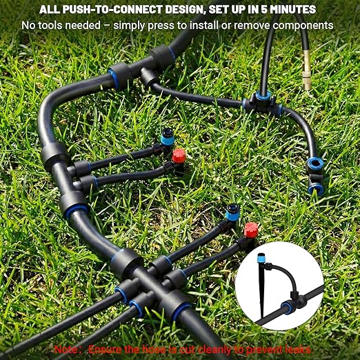 Drip Irrigation Kit, DIY Automatic Garden Watering System with Push-Fit Connectors, 2026 New Upgraded Water-Saving Design, 3 Adjustable Nozzles for Yard, Greenhouse, Lawn & Potted Plants (100FT)