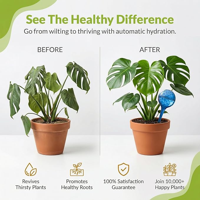 Automatic Plant Watering Globes Self Watering Planter Inserts (Set of 4) | Hands Free Multicolor Glass Bulbs | Planter Spikes to Support Indoor & Outdoor Plant Health (350ml)
