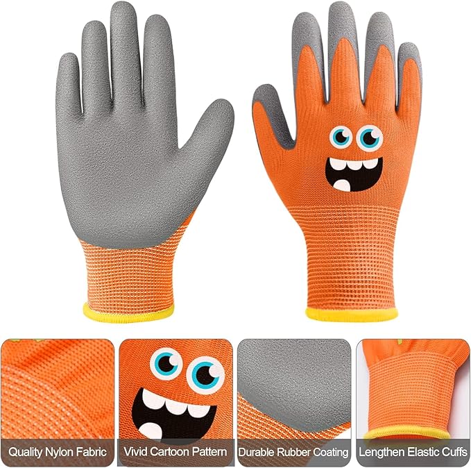 3 Pairs Kids Gardening Gloves Children Yard Work Gloves Soft Rubber Coated Garden Gloves for Toddlers Girls Boys