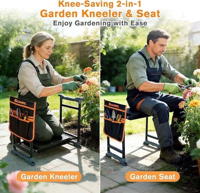 Garden Kneeler and Seat, Extra Wide Thick EVA Pad, Heavy Duty Foldable Garden Bench Holds 350lbs, Ergonomic Kneeling Stool with Garden Tool Pouches, Gardening Gifts for Women, Men & Seniors