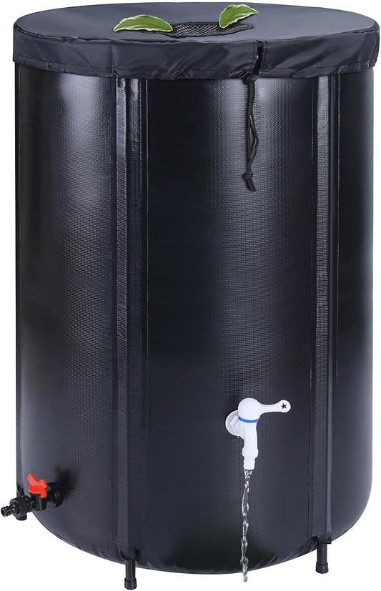 65 Gallon Collapsible Rain Barrel Water Tank - Portable Rainwater Collection System with Spigot Overflow Kit - Water Storage for Garden, Black