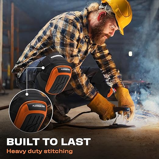 Thunderbolt Knee Pads for Men Construction Knee Pads for Work for Men and Women with Double Gel for Gardening Flooring Roofing Heavy Duty with Extra Thick Foam and Strong Adjustable Non-Slip Straps