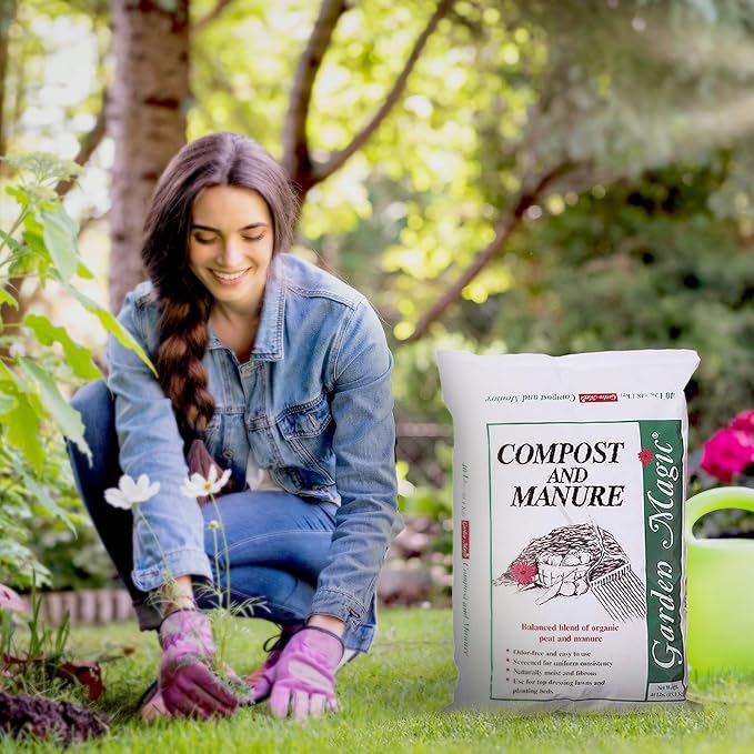 Michigan Peat 40 Pound Garden Magic Compost and Manure with Odor Free Blend and Naturally Moist and Fibrous for Lawn and Garden, 3 Pack