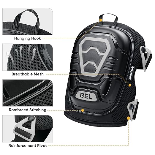 TICONN Gel Knee Pads for Work, Professional Heavy Duty Work Knee Pads for Men with Soft Foam and Gel Cushion for Men Construction, Garden, Flooring (Black/Grey)
