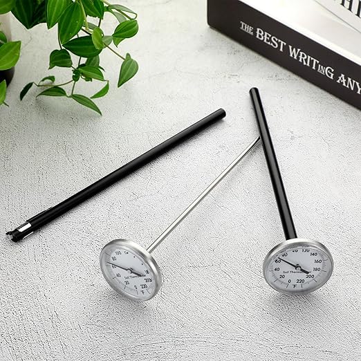 2 Pieces Stainless Steel Soil Thermometer 7.5 Inch Stem 0-220 Degrees Fahrenheit Range Soil Temperature Thermometer for Ground, Compost, Garden