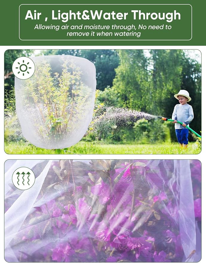 Bird Netting for Garden Protection - 4 Pack Garden Netting Pest Barrier with Drawstring,Mosquito Net Tomato Protective Cover Garden Plant Netting for Blueberry Bushes (4.9 Ft x 4 Ft/4 Pack)