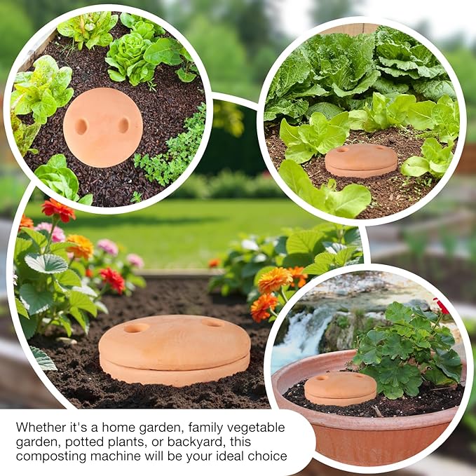 Underground Worm Farm Garden Red Pottery 11Inch vermicomposting Bin for use in Outdoor Gardening with Holes and Lid Outdoor Worm Compost Bin for Garden Beds & Home Use