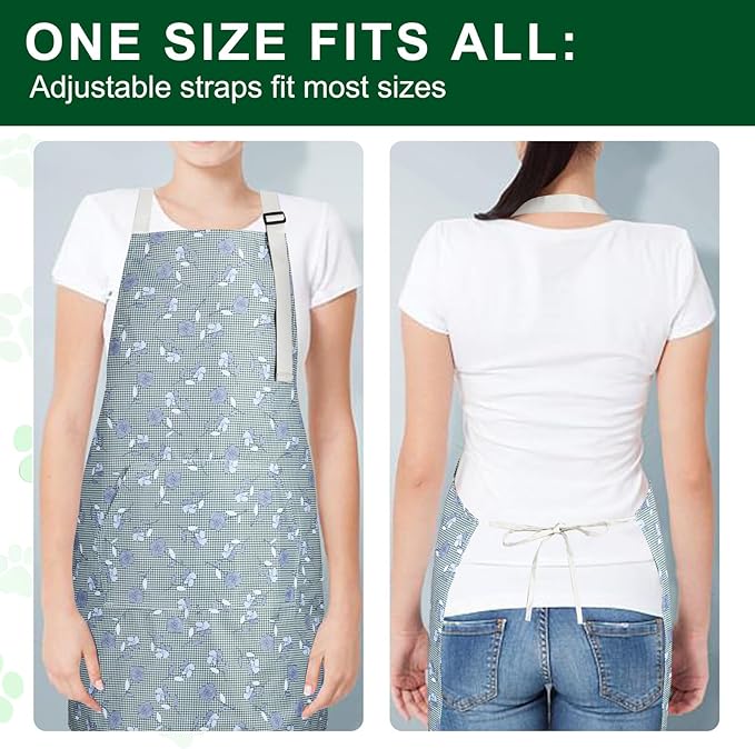 3 Pack Waterproof Floral Aprons for Women, Adjustable Strap Apronwith Pocket Multi-Use for Kitchen, Art, Garden