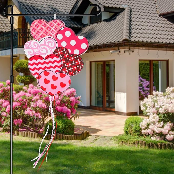 Valentine Garden Flag Outdoor Decorations for Outside Double-Sided Printed, Pink Red White Heart Valentine's Day Yard Flags House Yard Spring Seasonal Decoration 16 x 39.5 Inch Striped Plaid