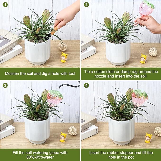 Strawberry Plant Watering Globes Set of 2, Large Water Bulbs for Indoor Plants, Glass Self Watering Planter Insert, Top-Fill Watering Globes for Indoor Outdoor Plants