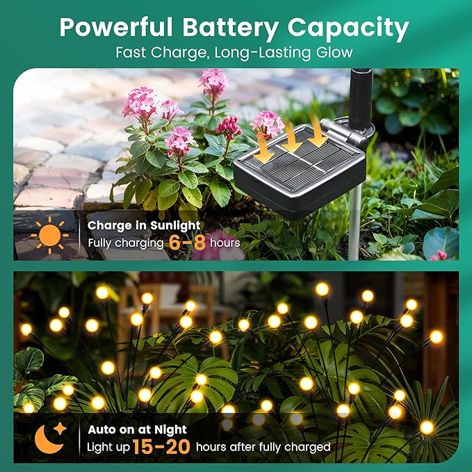 Solar Christmas Decorations, 120 LED Firefly Solar Christmas Lights Outdoor Waterproof, Garden Lights for Yard Porch Patio Decor (12 Pack)