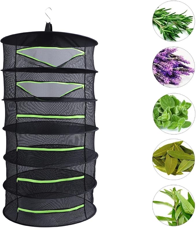 Herb Drying Rack, Opening Design, Fluorescent Green Zipper Cover, Multifunctional Wateright Hanging Mesh, Herb Dry Net for Garden (6 Layers)