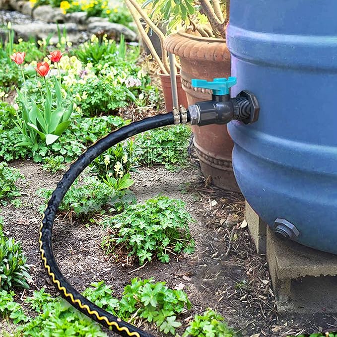 Rain Barrel Spigot PVC Faucet Kit with Bulkhead Fitting, Ball Valve, Garden Hose Barb Adapter, Pipe Clamps, Thread Seal Tape (16mm ID Hose)