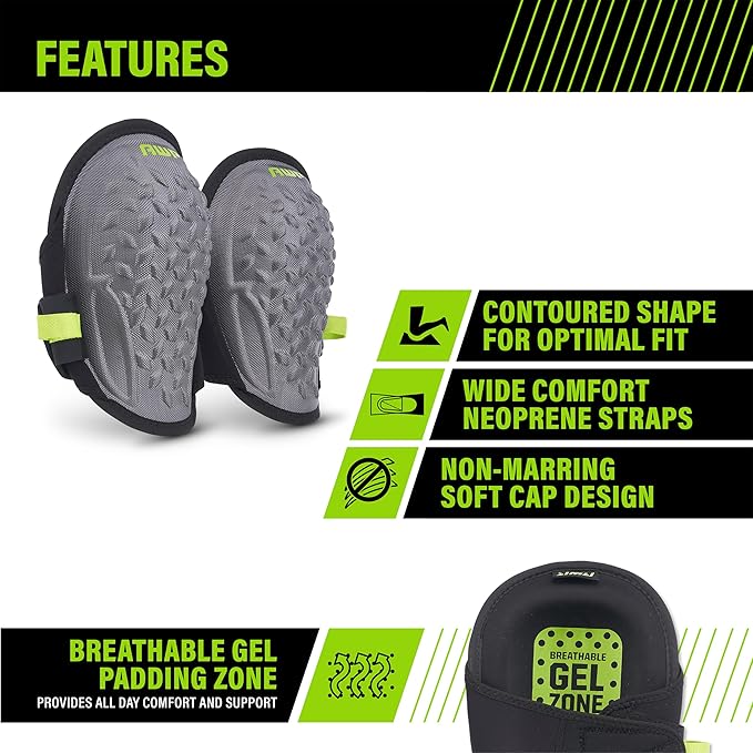 AWP Gel Pro Flooring Knee Pads | Gel/foam padding provides all-day comfort (4 Pairs)