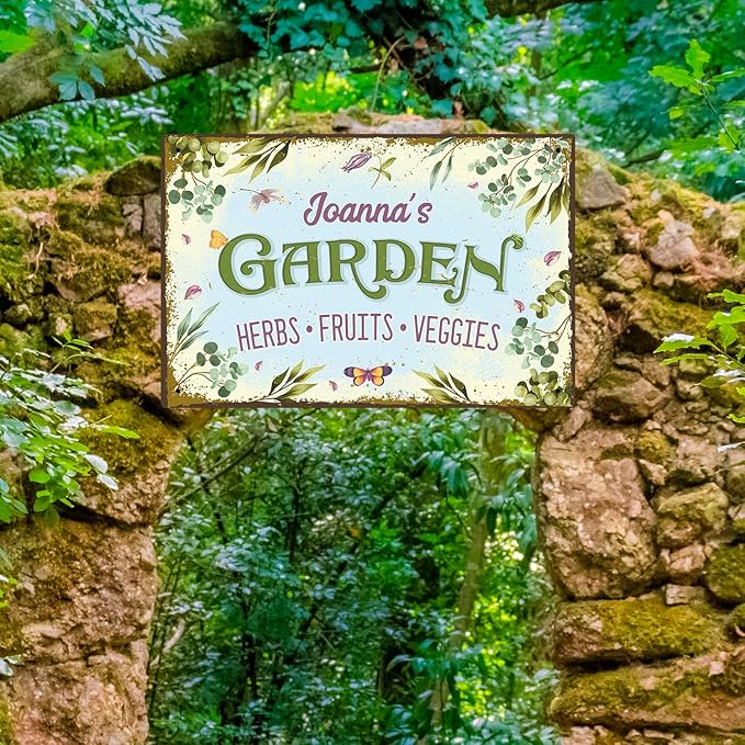 Custom Garden Sign, Present, Personalized Name for Vegetable Patch and Backyard Décor Sign, 12x18 Inches, Rust Free .063 Aluminum, Fade Resistant, Made in USA by Sigo Signs