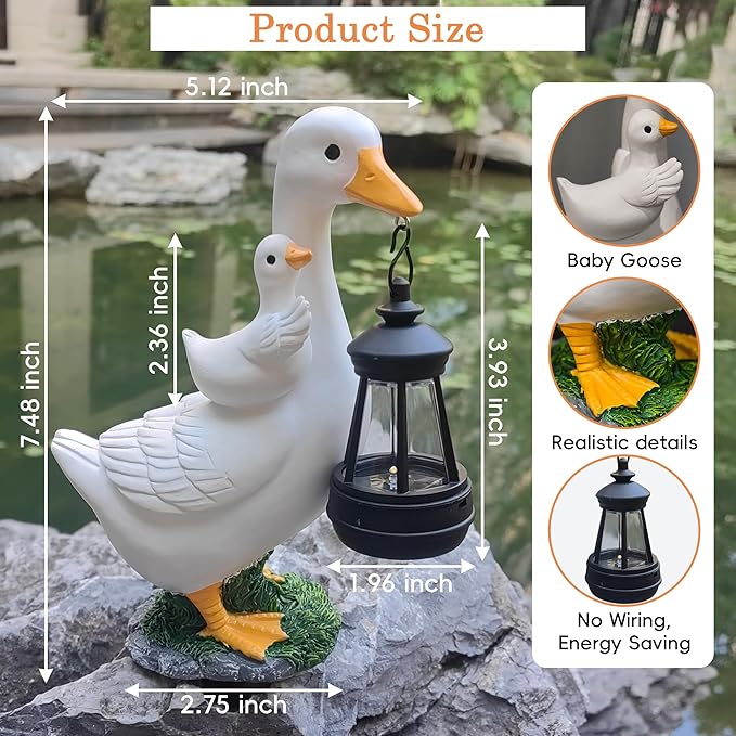 7.48" Small Goose Garden Statues Gifts,Outdoor Solar Goose Statue with Lantern Decoration Waterproof Figurine Lights for Outside Patio Yard Decor Lawn Ornaments Birthday Gifts for Grandma Mom Women