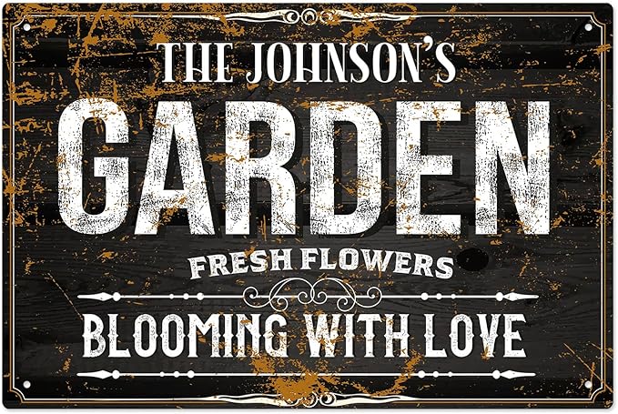 Custom Garden Blooming with Love Sign, Personalized Name for Backyard/Flower Garden Décor Sign, 12x18 Inches, Rust Free .063 Aluminum, Fade Resistant, Made in USA by Sigo Signs