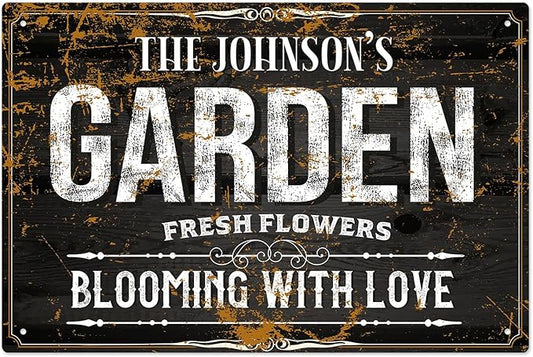 Custom Garden Blooming with Love Sign, Personalized Name for Backyard/Flower Garden Décor Sign, 12x18 Inches, Rust Free .063 Aluminum, Fade Resistant, Made in USA by Sigo Signs