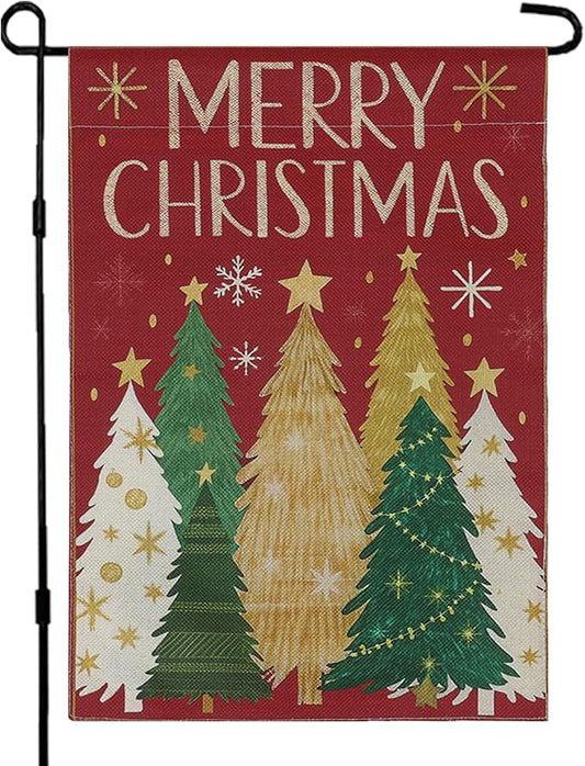 Merry Christmas Garden Flag Christmas Tree Snowflake Winter happy new year Holiday Farmhouse Yard Outdoor Decorative Flag 12x18 Inch Double Sided
