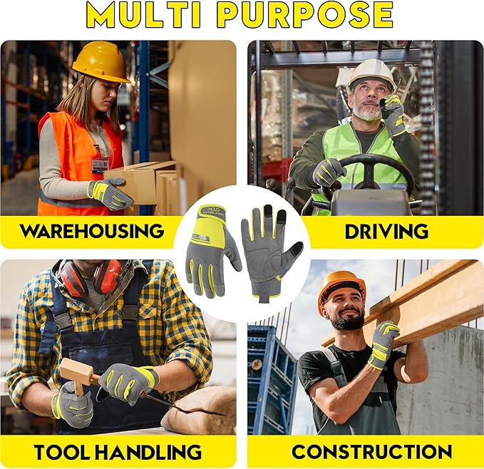 HANDLANDY Work Gloves for Men & Women, Utility Mechanic Working Gloves Touch Screen, Flexible Gardening Gloves for Yard