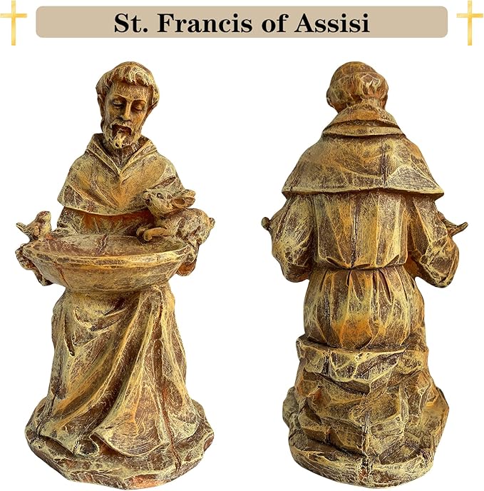 St. Francis of Assisi Garden Statue, Spiritual Bird Feeder, Blessing of Animals Decorative Accent for Outdoor Spaces, St. Francis Statue Souvenirs for Patron Saint of Animals, Franciscan Decor
