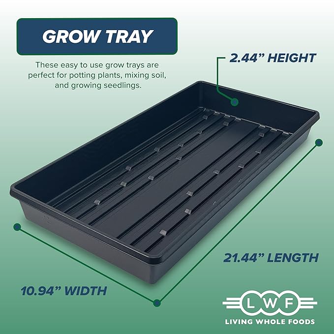 Living Whole Foods 5 Pack of Durable Black Plastic Growing Trays (Without Drain Holes) 21" X 11" X 2" - Flowers, Seedlings, Plants, Wheatgrass, Microgreens & More