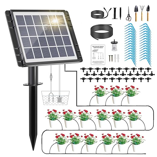 82FT Solar Drip Irrigation System, Auto Watering Kit for 20-30 Pots, Solar-Powered Plant Watering, 25 Timer Modes, 900ml/min Flow Indoor/Outdoor Garden, Balcony & Patio Irrigation System