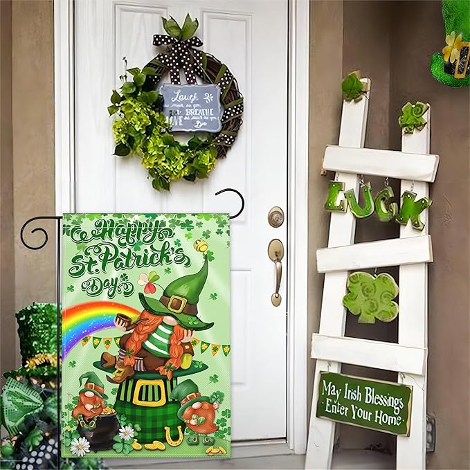 St Patrick's Day Garden Flag 12x18 Inch Double Sided Irish Lucky Shamrock Garden Flag 3ply Durable Polyester for Outdoor House Indoor Yard Holiday Decoration