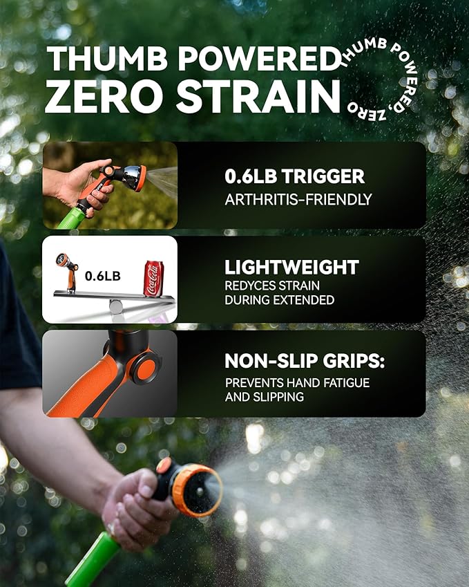 RAINPOINT Spray Nozzles for Garden Hose - 10 Spray Patterns Garden Hose Nozzle with Adjustable Flow Control for Watering Plants, Washing Cars,Washing Pets, Thumb Control (2 Packs, Orange)