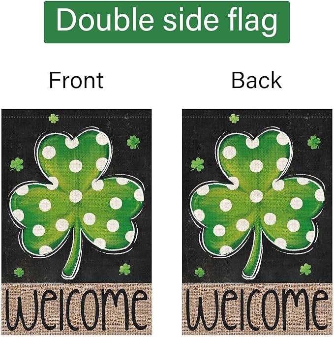 Louise Maelys St Patrick's Day Garden Flag Shamrock Welcome Double Sided 28x40 Inch Large Burlap Happy Saint Patricks Day Spring Holiday Yard Outdoor Outside Home House Decor