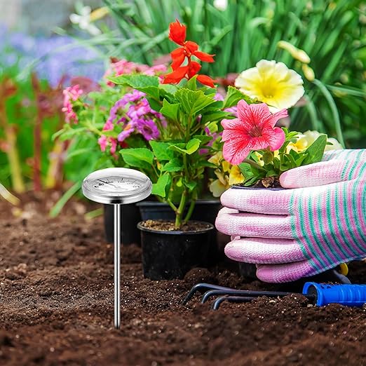 2 Pieces Stainless Steel Soil Thermometer 7.5 Inch Stem 0-220 Degrees Fahrenheit Range Soil Temperature Thermometer for Ground, Compost, Garden