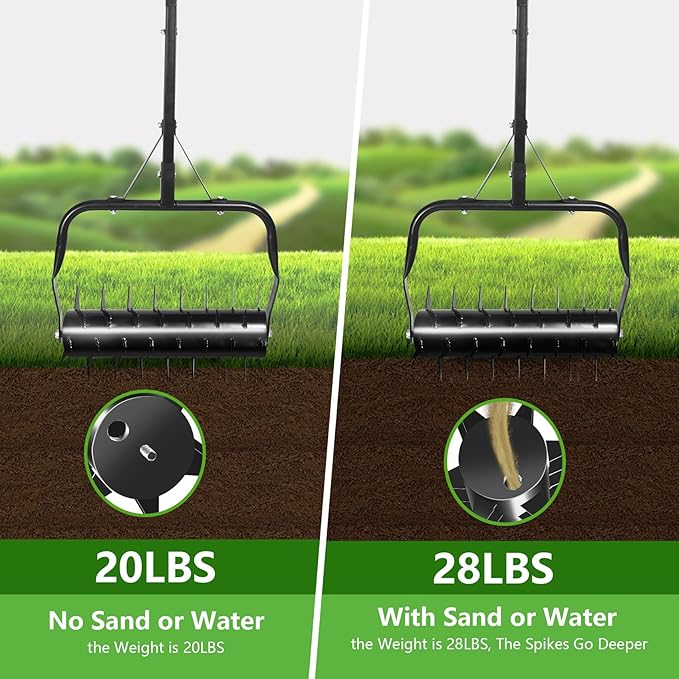 Seeutek 18 Inch Rolling Lawn Aerator, Upgraded Heavy Duty Aerator Lawn Soil Penetrator Spikes w/Two Adjustable Height Handles, Manual Aerator Lawn Tool for Garden Yard