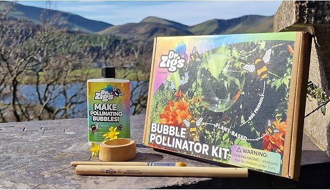 Dr Zigs Bubble Pollinator Kit -Pollinate Flowers w/Bubbles, Plant & Bee Friendly Natural Solution, Bamboo Components, Educational Booklet, Kid Age3+