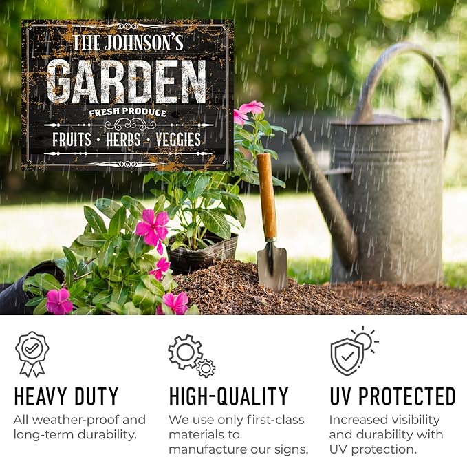 Custom Garden Sign, Personalized Text/Name for Farm and Backyard Décor Sign, 18x24 Inches, Rust Free .063 Aluminum, Fade Resistant, Made in USA by Sigo Signs