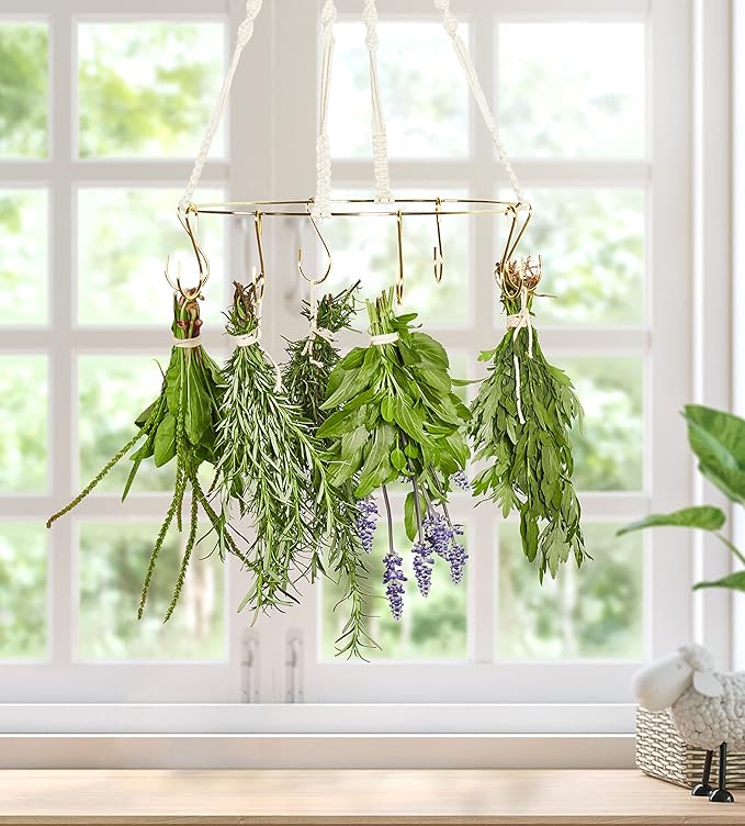 2pack Herb Drying Rack With Golden Herb Dryer Hooks, Hanging Rack With Wooden Balls, Golden Color